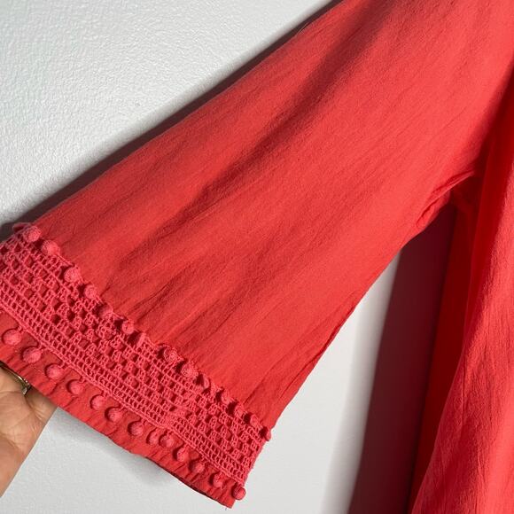 Marabella Tunic Tie Tassel Neck Crochet Details Top Red orange Medium - Picture 3 of 10